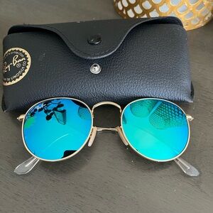 Ray-Ban Gold Frame Sunglasses with Blue Lenses